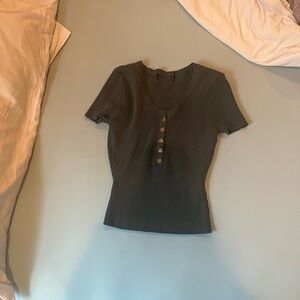 Women's Ribbed Button-Up Top - Green